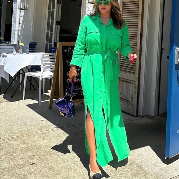 L’AGENCE NWT Cameron Long Shirt Dress In Pop Green linen XL new - Picture 1 of 5